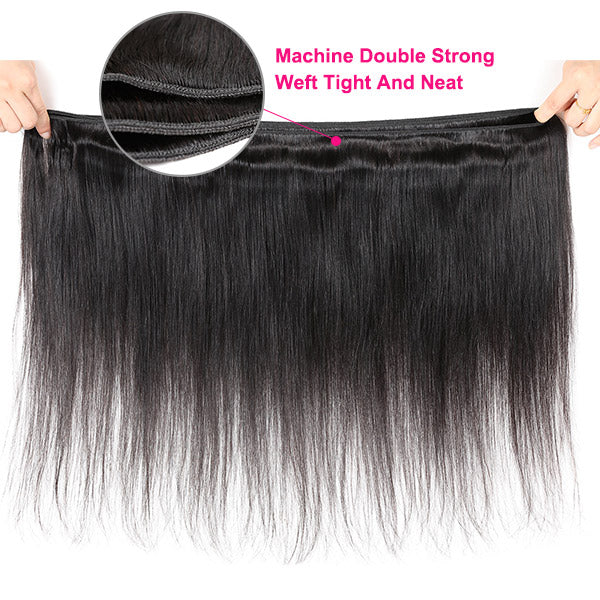 8A Brazilian Straight Hair Weave 3 Bundles With Lace Closure