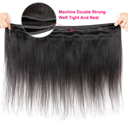 8A Brazilian Straight Hair Weave 3 Bundles With Lace Closure