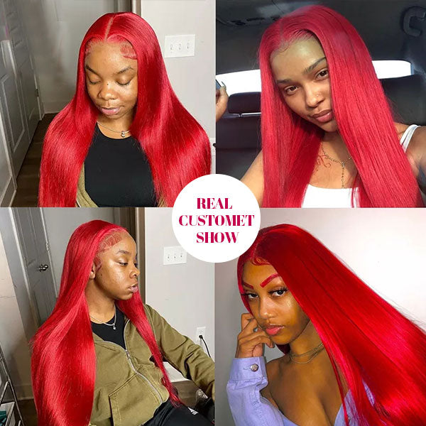 30 Inch Red Straight Hair Wig 13x4 HD Lace Frontal Wig Colored Human Hair Wigs