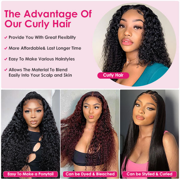 Glueless 4x4 Lace Closure Wig Curly Human Hair HD Lace Wigs 28 Inch 150% Density