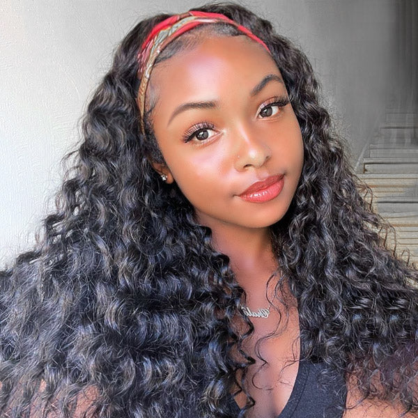 Water Wave Virgin Human Hair Wigs with Headband Half Wigs