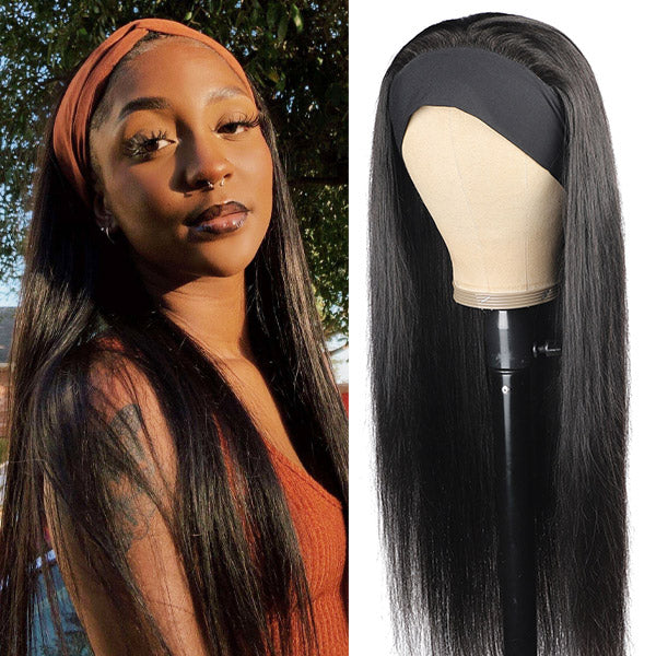 Straight Virgin Human Hair Headband Wigs 150% Density