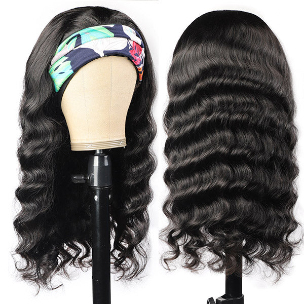 Loose Wave Human Hair Wigs With Headband Attached