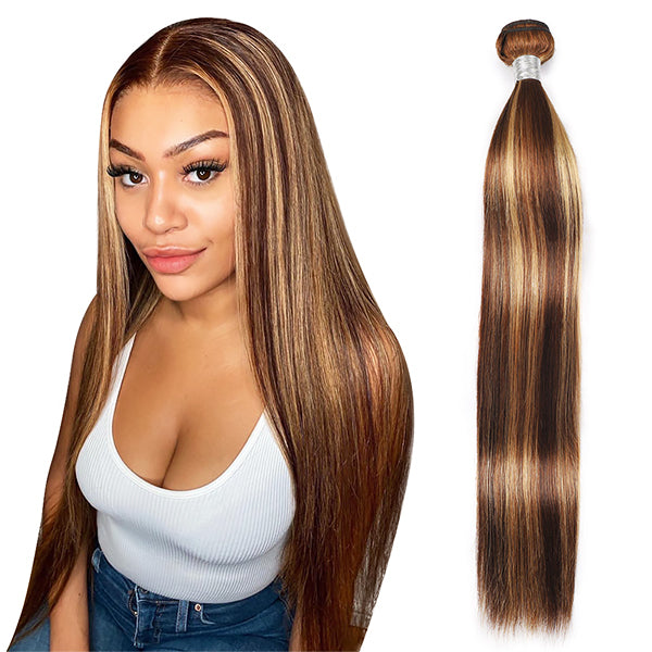 Colored Human Hair Bundles Honey Blonde Highlight Brazilian Straight Human Hair 3 Bundles P4/27