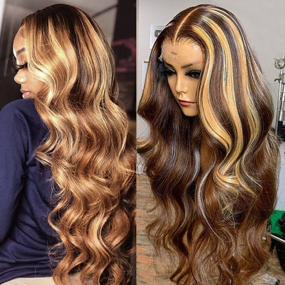 Highlight Honey Blonde Wig 4x4 Lace Closure Wig Body Wave Human Hair Wigs