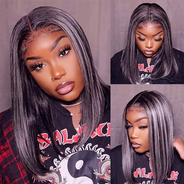 Highlight Grey Bob Lace Wigs 13x4 Frontal Bob Straight Wig 150% Density