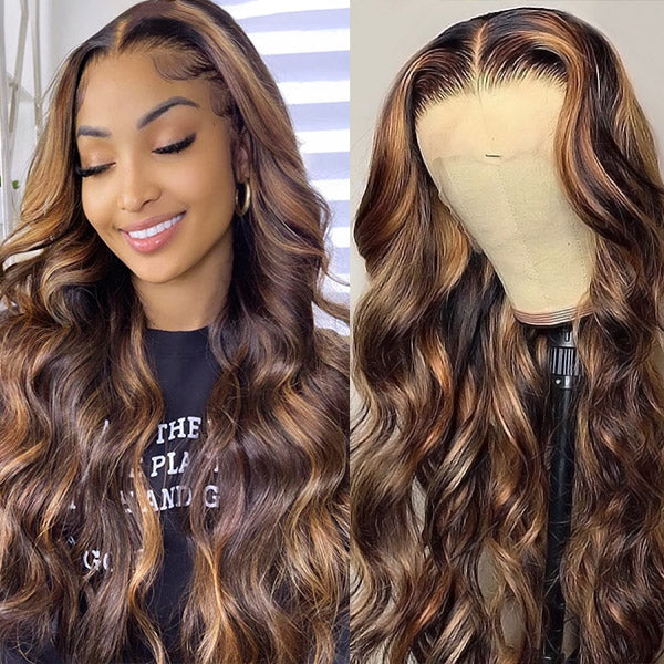 Blonde Balayage HD Lace Frontal Wig Highlight Body Wave Human Hair Wigs 13x4 Lace Front Wig