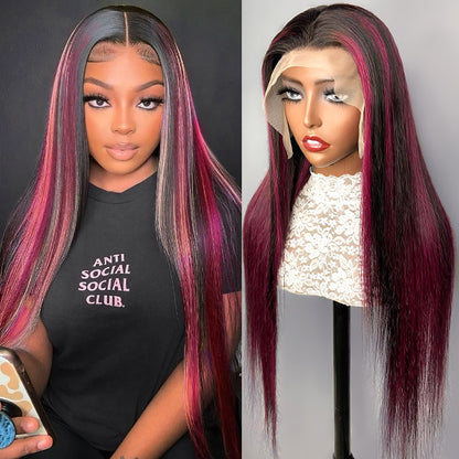 Highlight 13x4 Transparent Lace Front Wigs Straight Hair 4x4 Lace Front Wigs Mix Colored Wigs