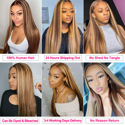 Honey Blonde Highlights Brazilian Straight Human Hair Weave Piano Hair 3 Bundles