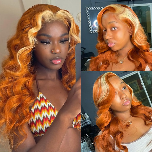 Ginger Blonde Hair Bundles Body Wave Hair with Closure Ombre Human Hair Bundles