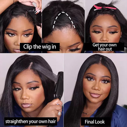 V Part Wigs Glueless Straight Human Hair Wigs No Gel No Leave out Thin Part Wig