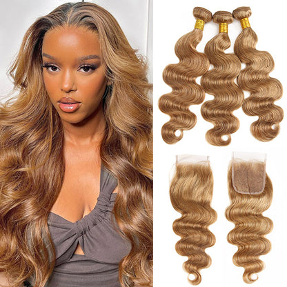 Honey Blonde Body Wave Bundles With Closure 