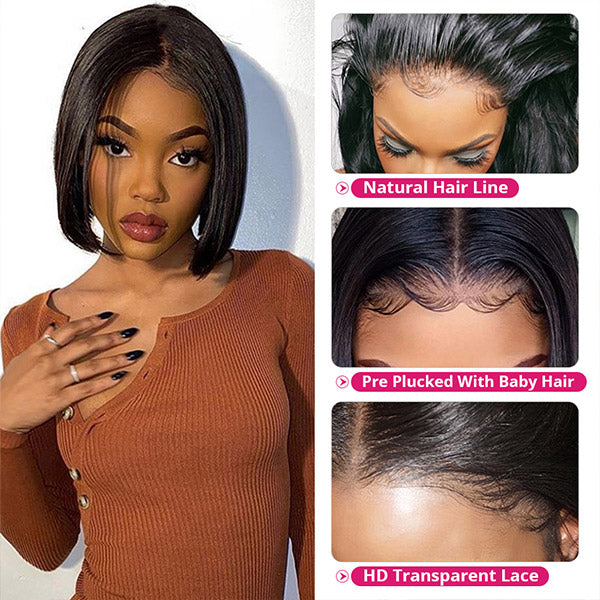 Bob Straight Wig 13x2 Frontal Wig HD Short Human Hair Lace Wigs