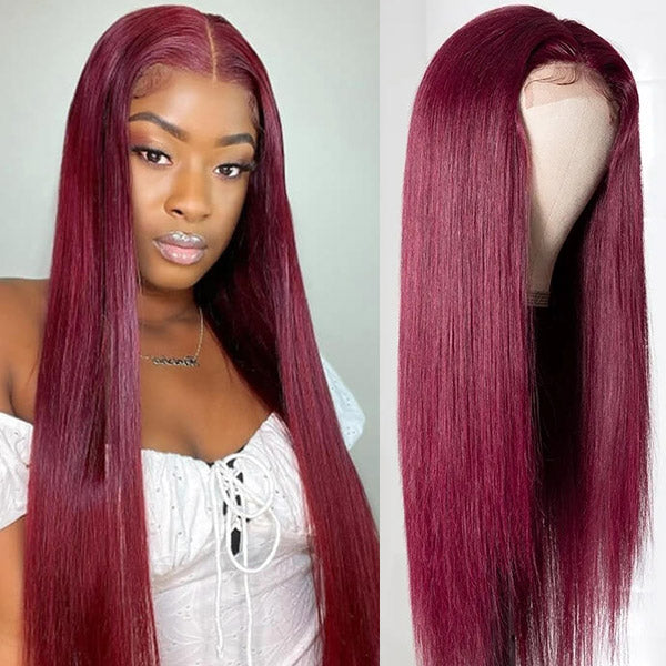 Burgundy Human Hair Wig 99J Lace Front Wig Straight Hair Lace Part Wig