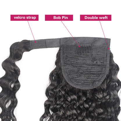 Wrap Around Ponytail Virgin Human Hair Water Wave Ponytail Extensions