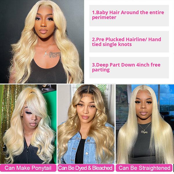 613 HD Lace Wig Blonde Body Wave Wig 4x4 Lace Closure Human Hair Wig