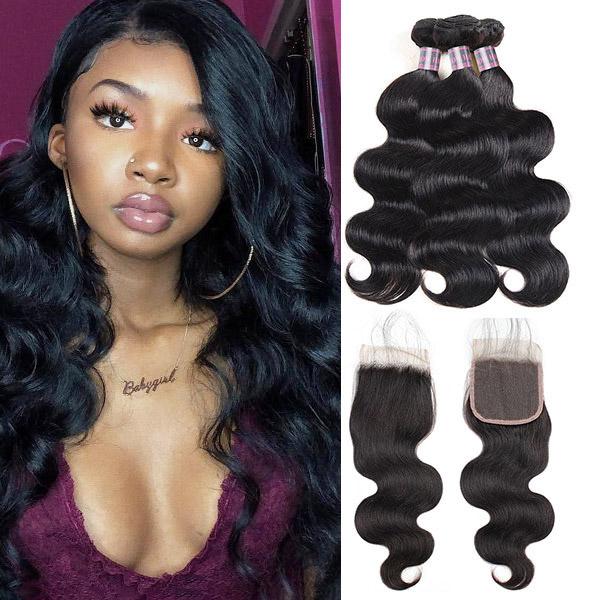 Brazilian Hair Virgin Body Wave Hair 3 Bundles With 4*4 Lace Closure