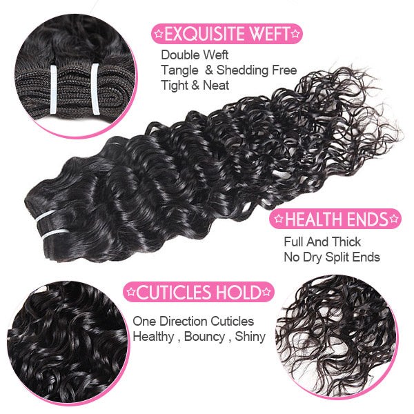 Indian Virgin Human Hair Water Wave 3 Bundles With 4*4 Lace Closure