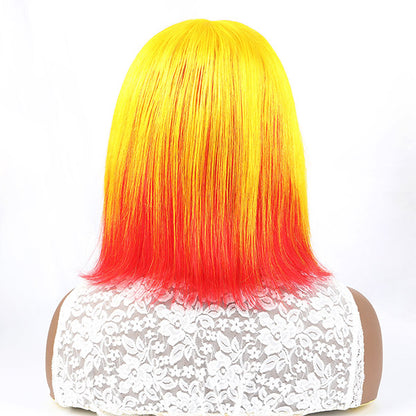 13x4x1 Bob Wigs Straight Human Hair Wigs Color Lace Front Wig Yellow Red Bob Lace Wigs