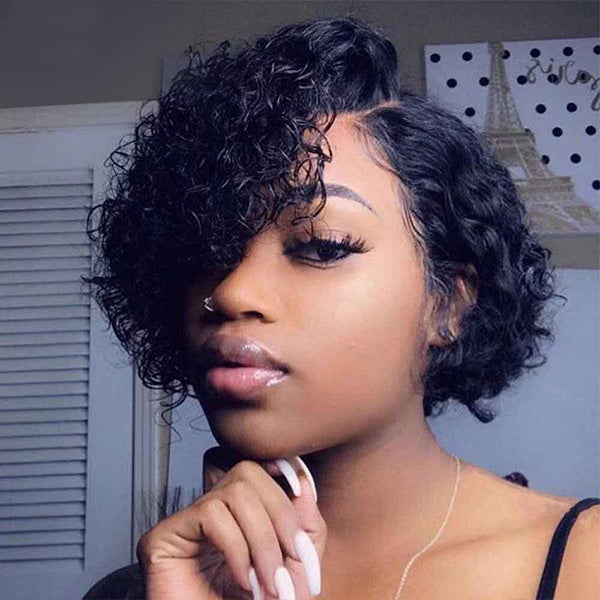 Hairsmarket Bob Short Wigs Curly Human Hair Lace Front Wigs Pixie Cut Wigs