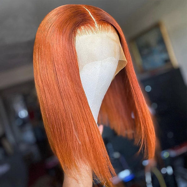 Ginger Orange Bob Wig Straight Hair 13x4 Lace Front Wigs Ginger