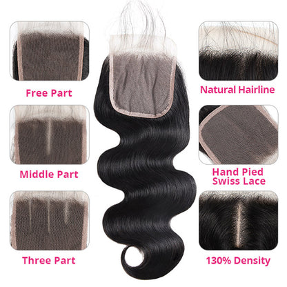 Brazilian Hair Virgin Body Wave Hair 3 Bundles With 4*4 Lace Closure