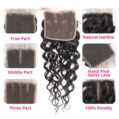 Indian Virgin Human Hair Water Wave 3 Bundles With 4*4 Lace Closure