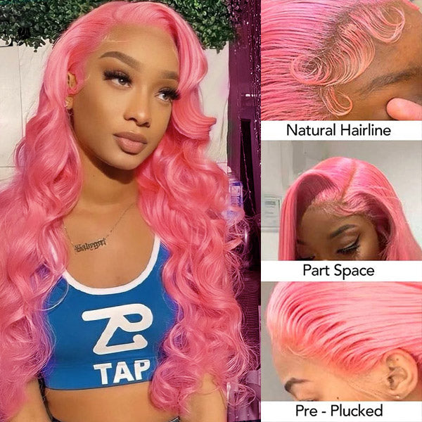 Pink Wigs 13x4 Body Wave Lace Frontal Wig Colored Human Hair Wigs 34 Inch 180%