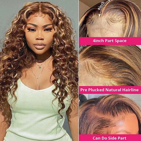 Highlight Wigs Loose Deep Lace Closure Wigs Human Hair Wigs with Highlights HD Transparent Lace Wig