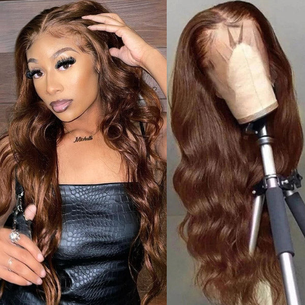 Brown Body Wave Wigs HD Middle Part 