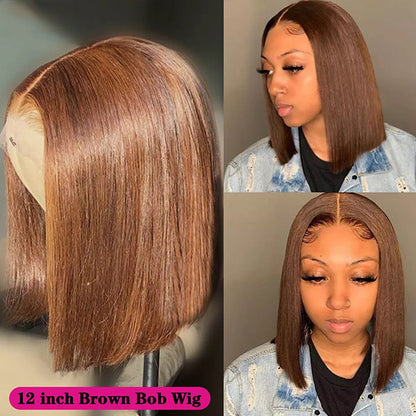 Brown Lace Front Wigs Short Straight Hair Bob Lace Wig 4x4 Bob Straight Wig