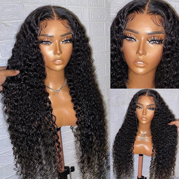 4x4 HD Glueless Lace Closure Wig Curly Human Hair Wigs 30 Inch 180% Density