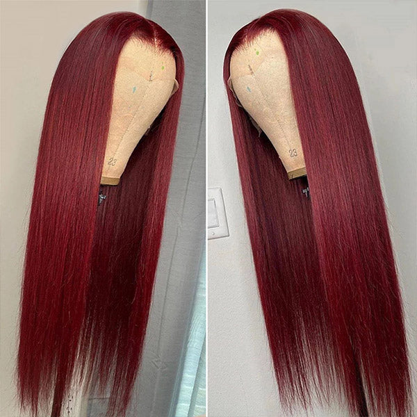 13x4 Lace Wig Burgundy Lace Front Wigs Virgin Straight Human Hair 99J Lace Front Wig