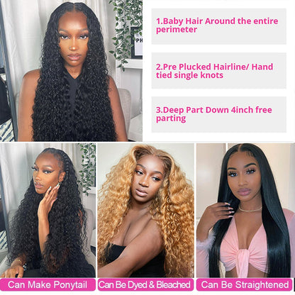 Curly Human Hair Wigs 4x4 HD Lace Closure Wig Brazilian Kinky Curly Wigs