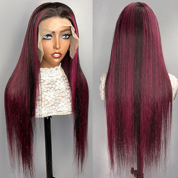 Highlight 13x4 Transparent Lace Front Wigs Straight Hair 4x4 Lace Front Wigs Mix Colored Wigs