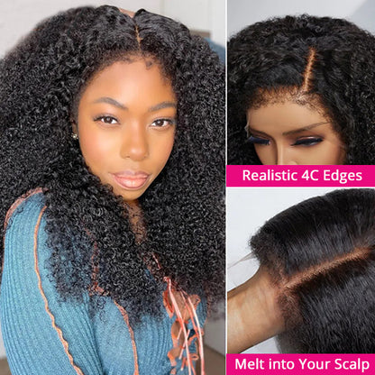 4C Hairline Curly Edge 13x4 HD Lace Front Wigs 4x4 Curly Human Hair Lace Wigs