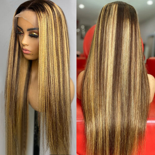 Straight Hair 13x4 Lace Front Human Hair Wigs Balayage Wigs Highlight HD Lace Frontal Wigs