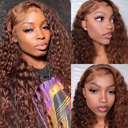 13x4 Deep Wave Frontal Wig Dark Brown HD Lace Wigs 