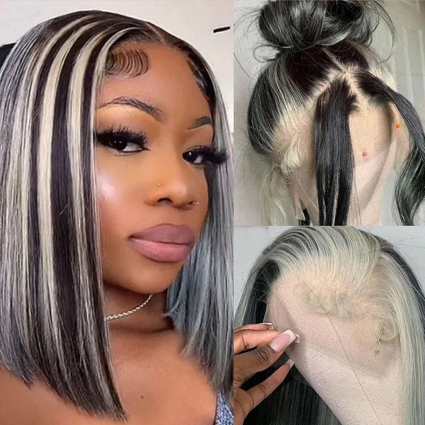 Highlight Grey Bob Lace Wigs 13x4 Frontal Bob Straight Wig 150% Density