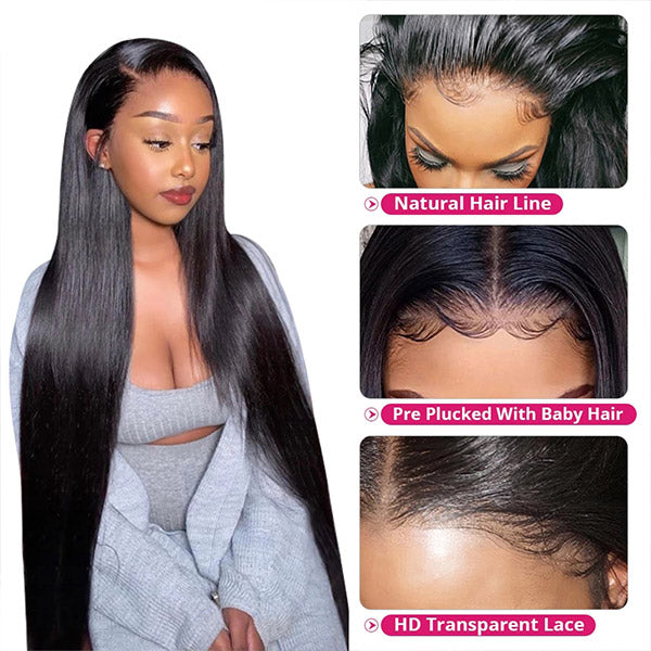 13x2 Frontal Wig Virgin Straight Lace Front Wig HD Human Hair Lace Wigs 32 Inch