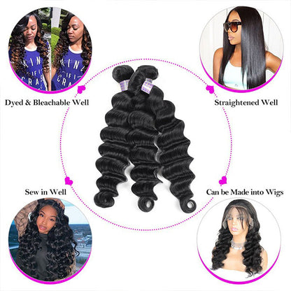 8A Ishow Loose Deep Wave Hair Buy 3 Bundles Get 1 FREE Closure