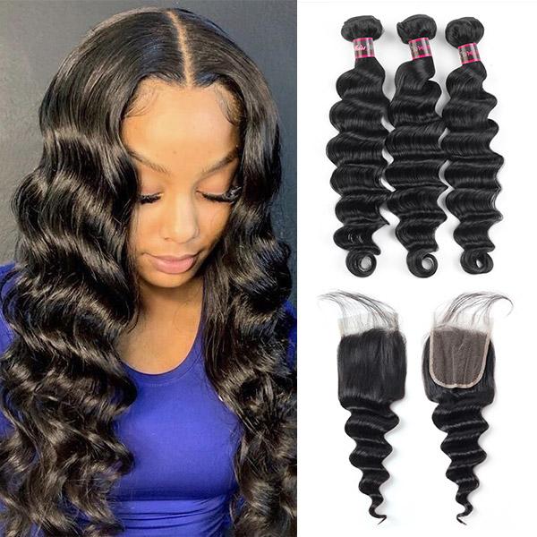 Hairsmarket 8A Ishow Virgin Hair Loose Deep Wave Hair Buy 3 Bundles Get 1 FREE Closure 100% Virgin Remy Human Hair Bundles