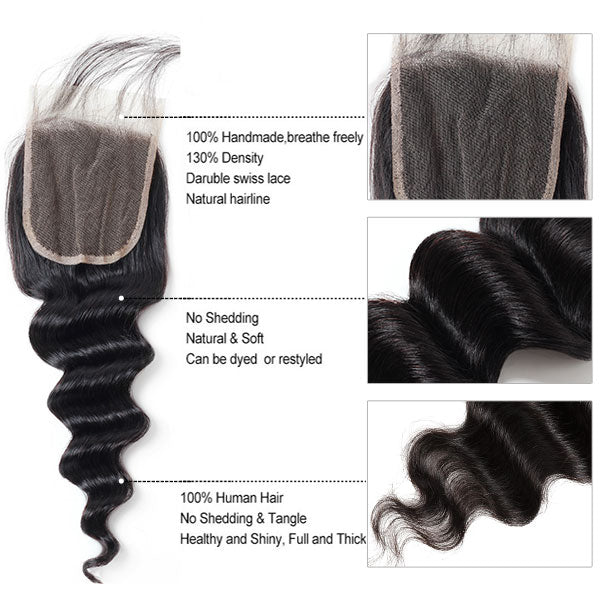 Meetu 8A Peruvian Virgin Loose Deep Wave 3 Bundles With 4*4 Lace Closure Human Hair Deals