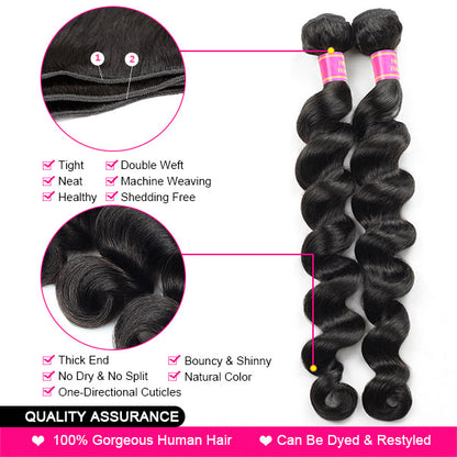 Peruvian Loose Deep Wave 3 Bundles with 4x4 Lace Closure Good Human Hair Bundles with Closure