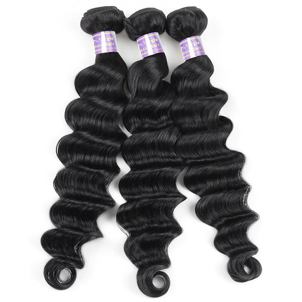 9A Allove Virgin Loose Deep Wave Hair 3 Bundles Human Hair With One FREE Closure