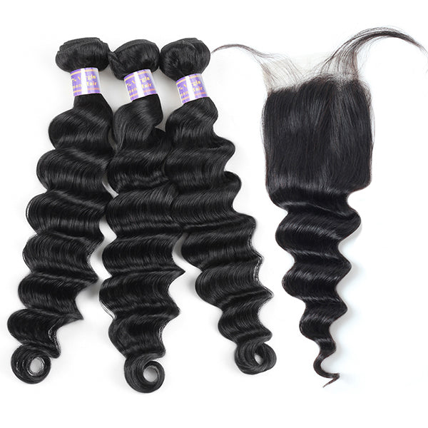 9A Allove Virgin Loose Deep Wave Hair 3 Bundles Human Hair With One FREE Closure