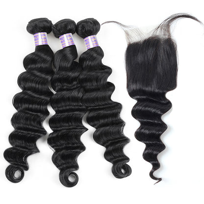 9A Allove Virgin Loose Deep Wave Hair 3 Bundles Human Hair With One FREE Closure