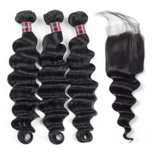 Hairsmarket Brazilian Loose Deep Wave Virgin Hair 3 Bundles With Closure