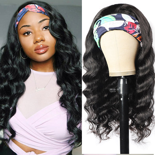 Loose Wave Human Hair Wigs With Headband Attached