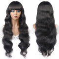 Body Wave Virgin Hair Wig With Free Part Bangs Machine Made Human Hair ...